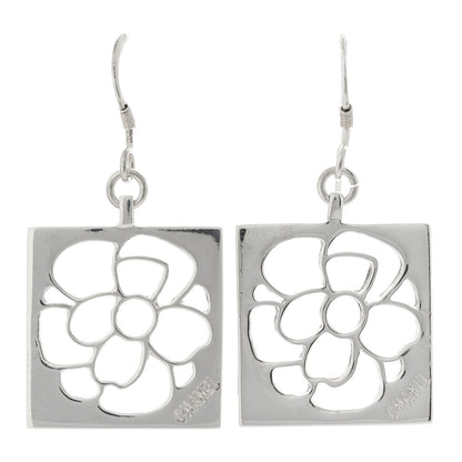 Chanel Sterling Silver Camellia Square Drop Earrings 1 of 4