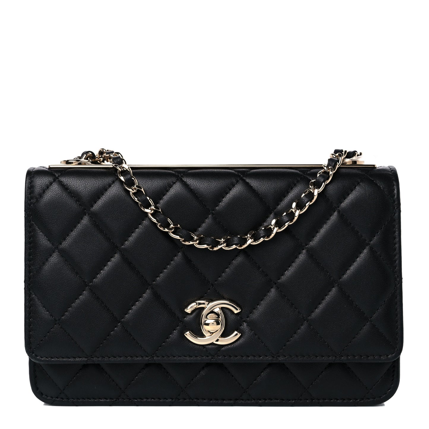 Lambskin Quilted Trendy CC Wallet On Chain WOC Black