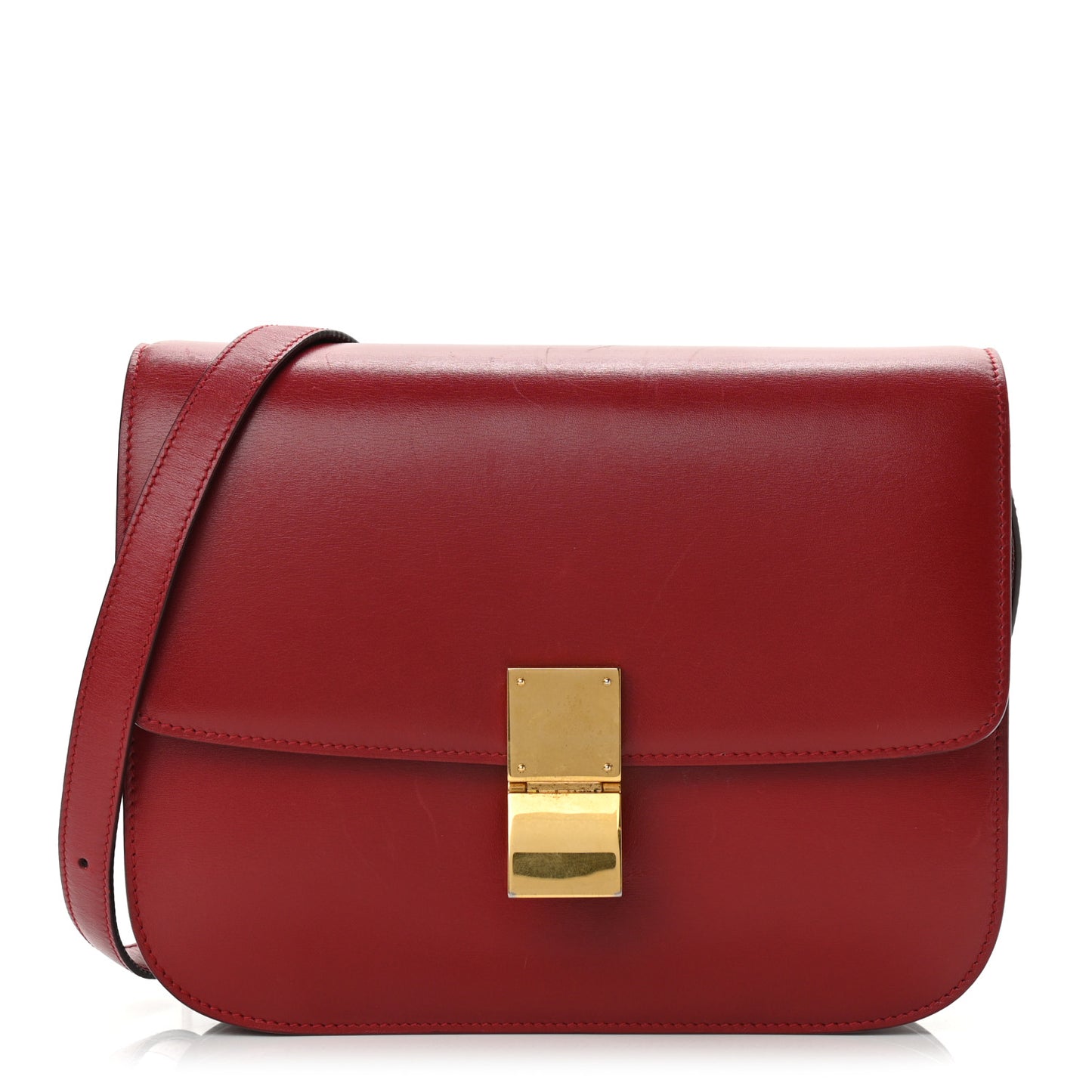 Box Calfskin Medium Classic Box Flap Bag Red