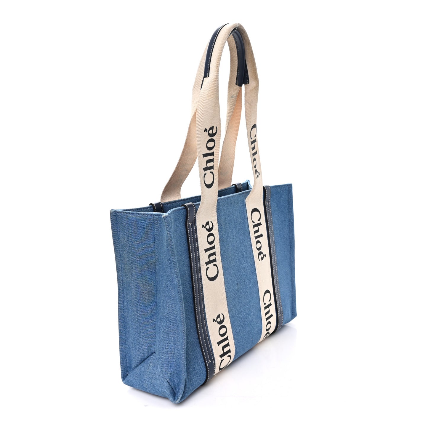Denim Shiny Calfskin Medium Woody Ribbon Tote Navy