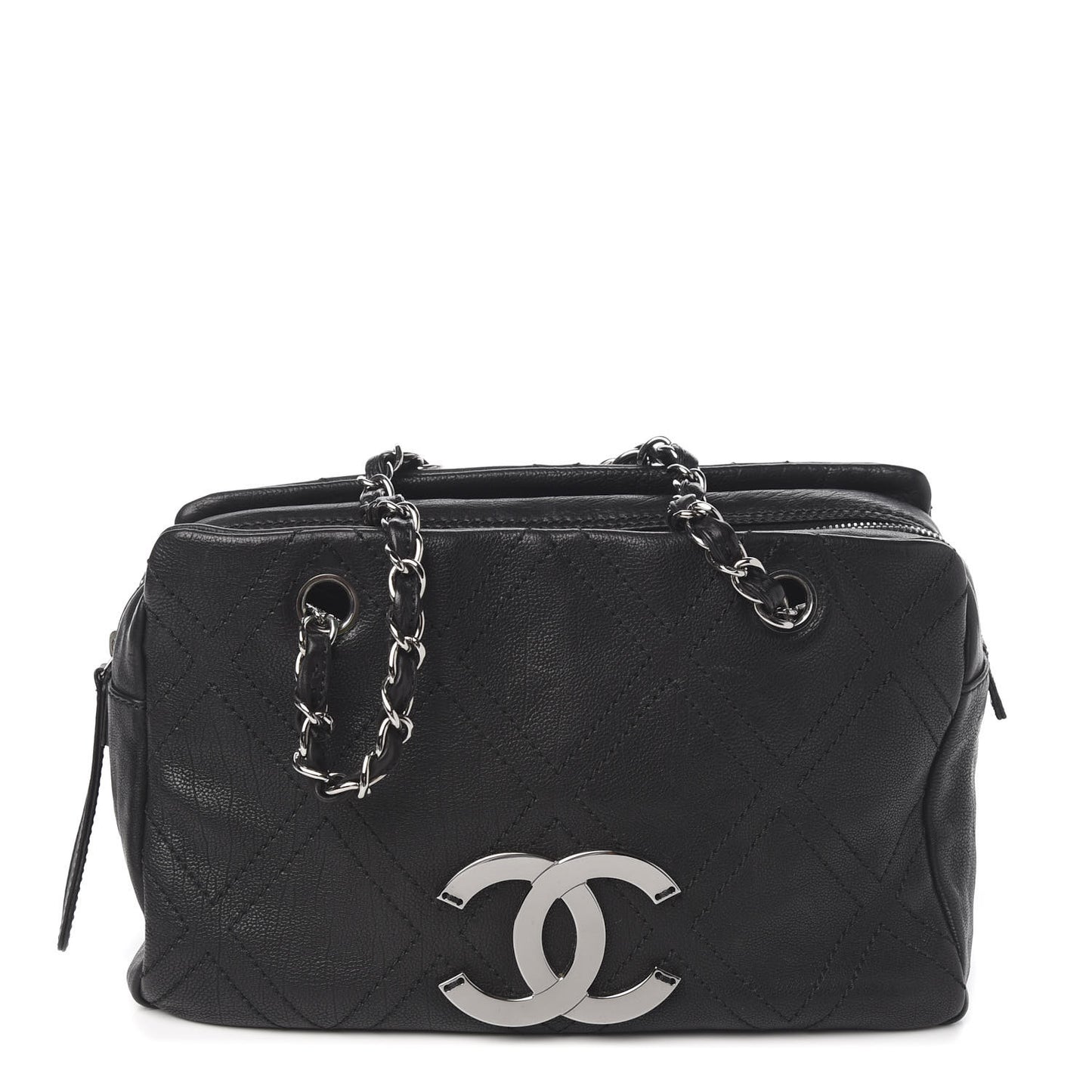 Calfskin Small Diamond Stitch Tote Black