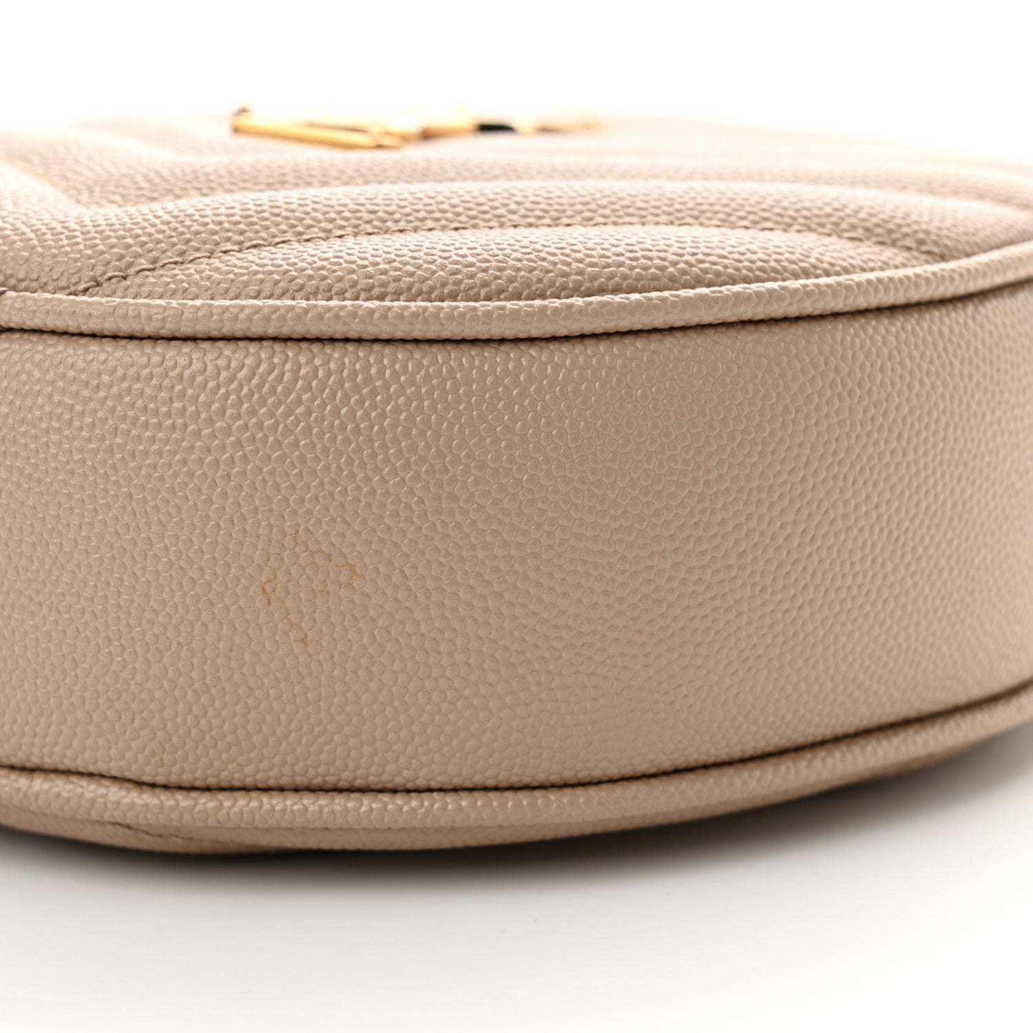 Saint Laurent Grain De Poudre Matelasse Chevron Quilted Round Vinyle Camera Bag Dark Beige 10 of 13