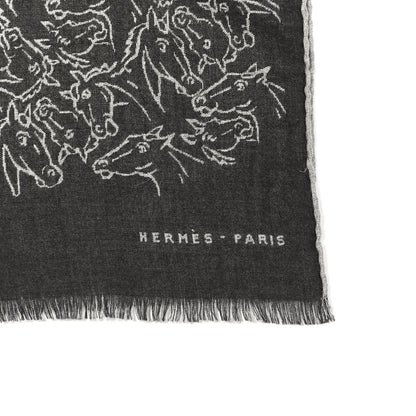 Hermes Cashmere Silk Reversible Horses Muffler Grey 4 of 5