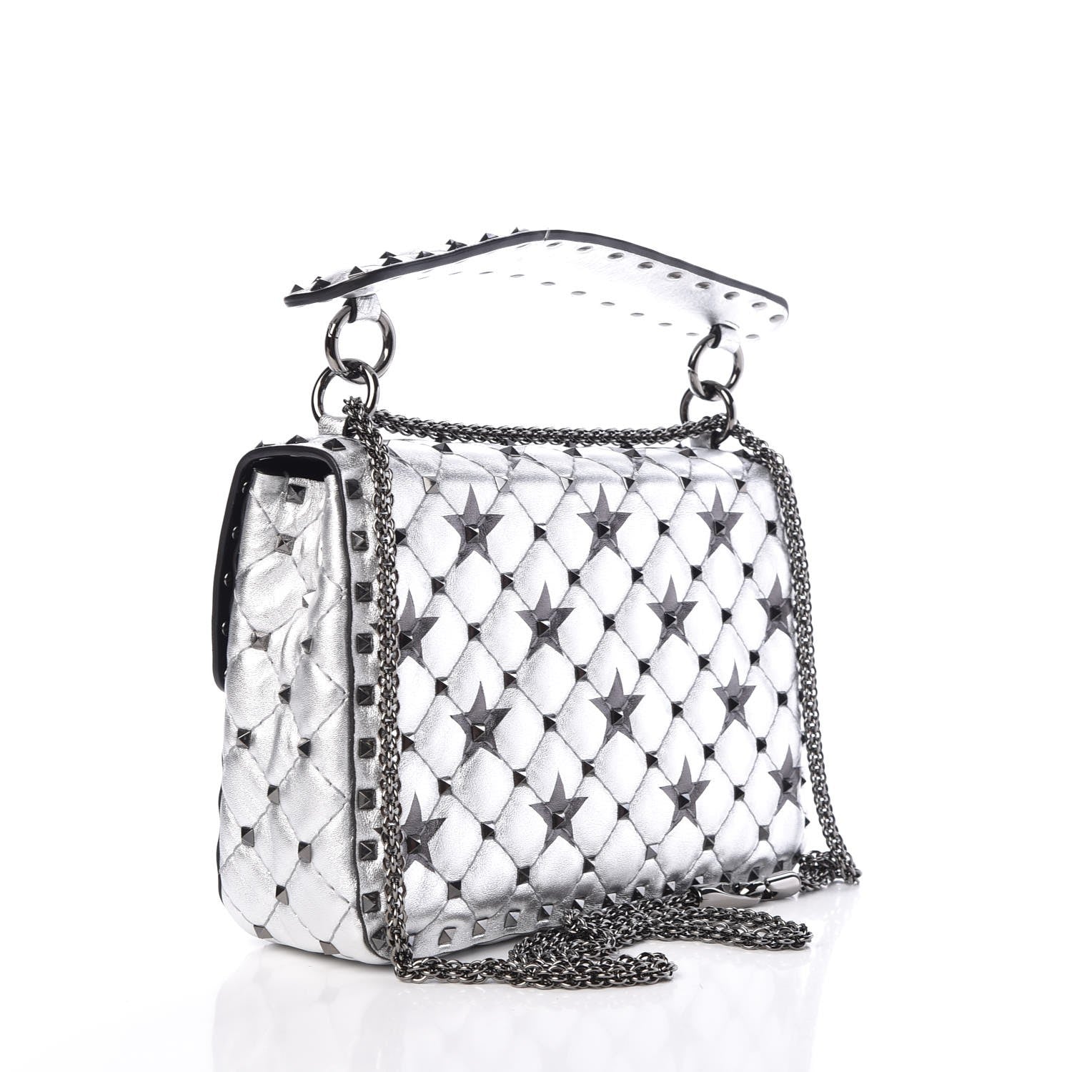 Valentino Garavani Metallic Lambskin Medium Star Rockstud Spike Shoulder Bag Silver 3 of 6