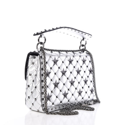 Valentino Garavani Metallic Lambskin Medium Star Rockstud Spike Shoulder Bag Silver 3 of 6