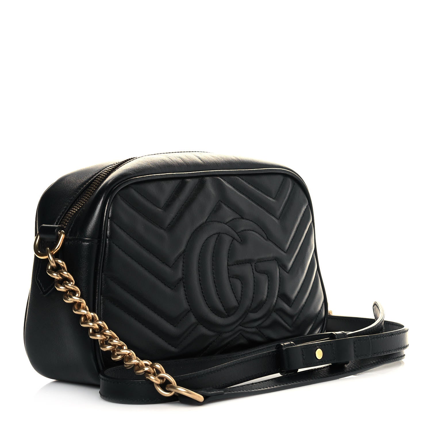 Gucci Calfskin Matelasse Small GG Marmont Chain Shoulder Bag Black 3 of 12