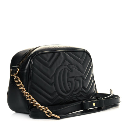 Gucci Calfskin Matelasse Small GG Marmont Chain Shoulder Bag Black 3 of 12