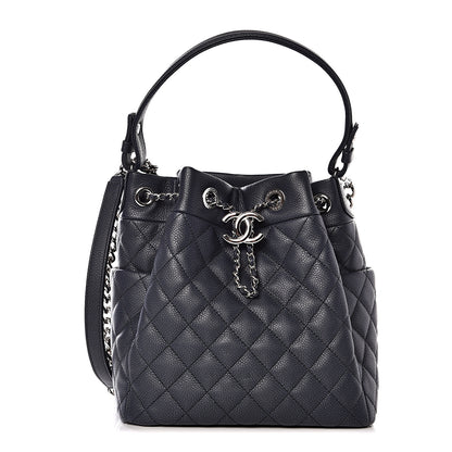 Chanel Grained Calfskin Quilted Medium CC Chain Bucket Drawstring Bag Blue 1 of 8