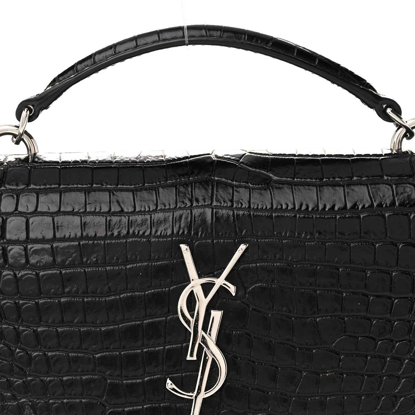 Calfskin Crocodile Embossed Monogram Sunset Top Handle Chain Wallet Black
