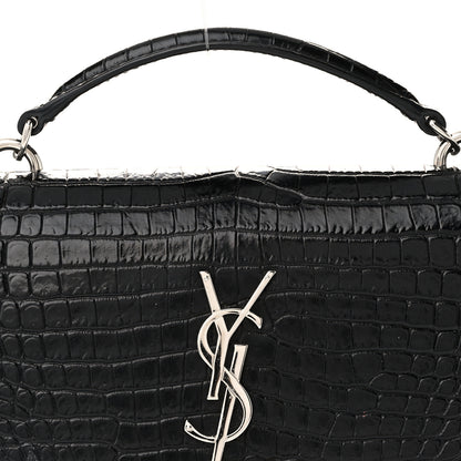 Saint Laurent Calfskin Crocodile Embossed Monogram Sunset Top Handle Chain Wallet Black 7 of 10
