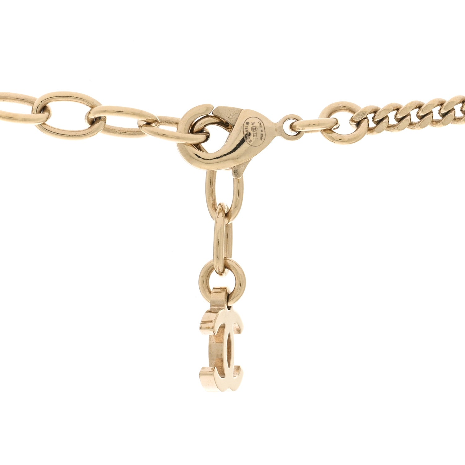 Chanel Metal Crystal Bead CC Necklace Gold 5 of 6