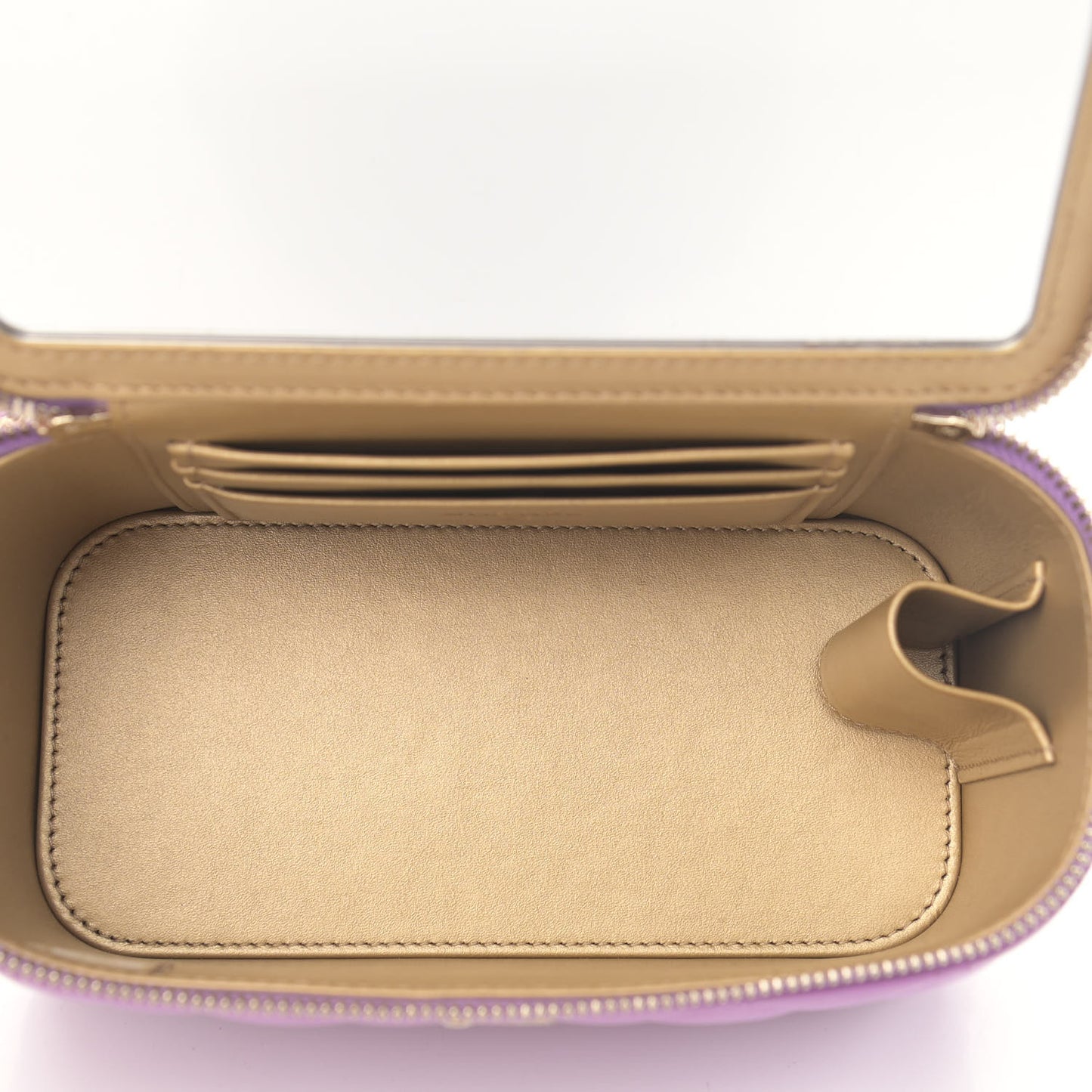 Lambskin Quilted Pearl Crush Small Vanity Case With Chain Purple