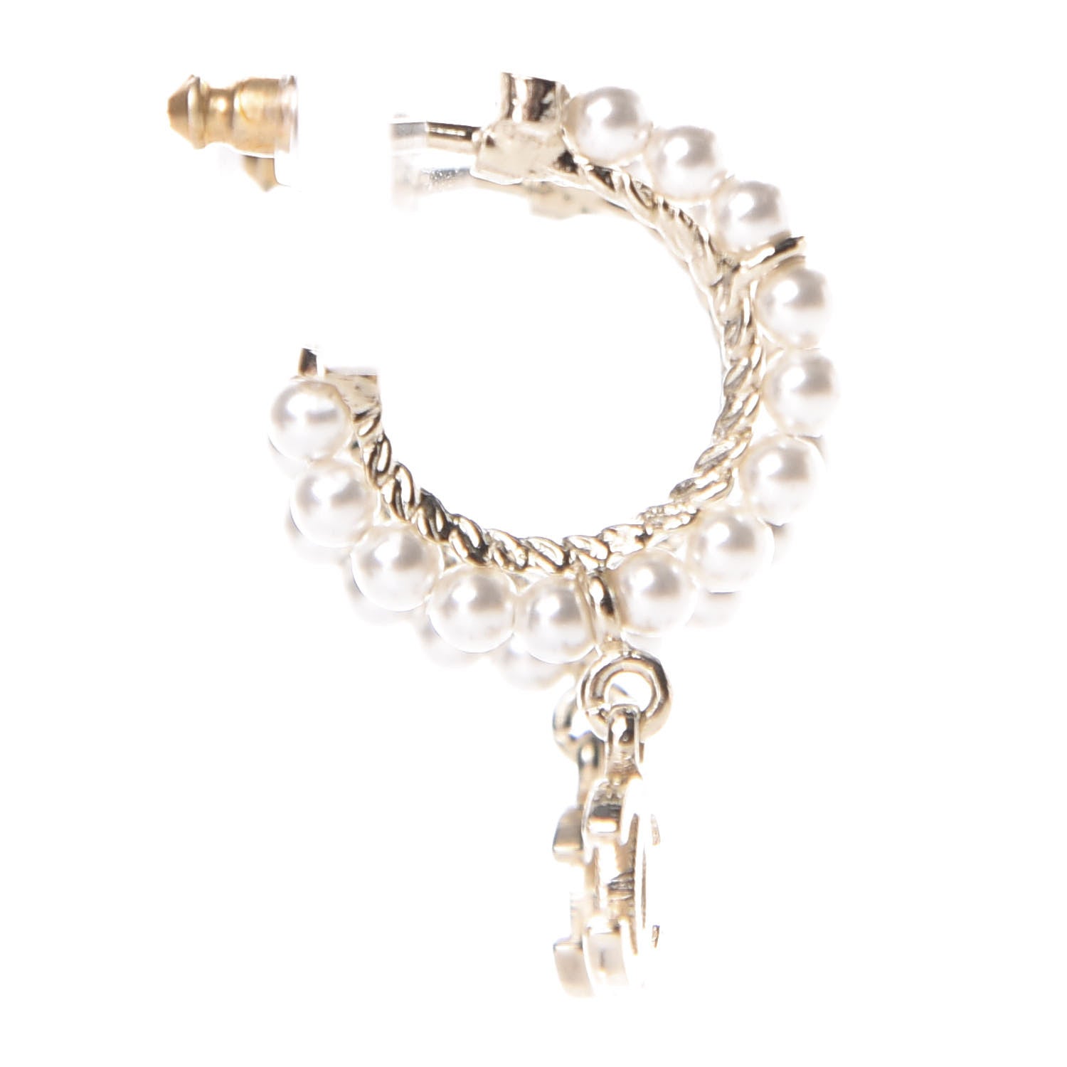 Chanel Pearl Charms CC Hoop Earrings Gold 3 of 5