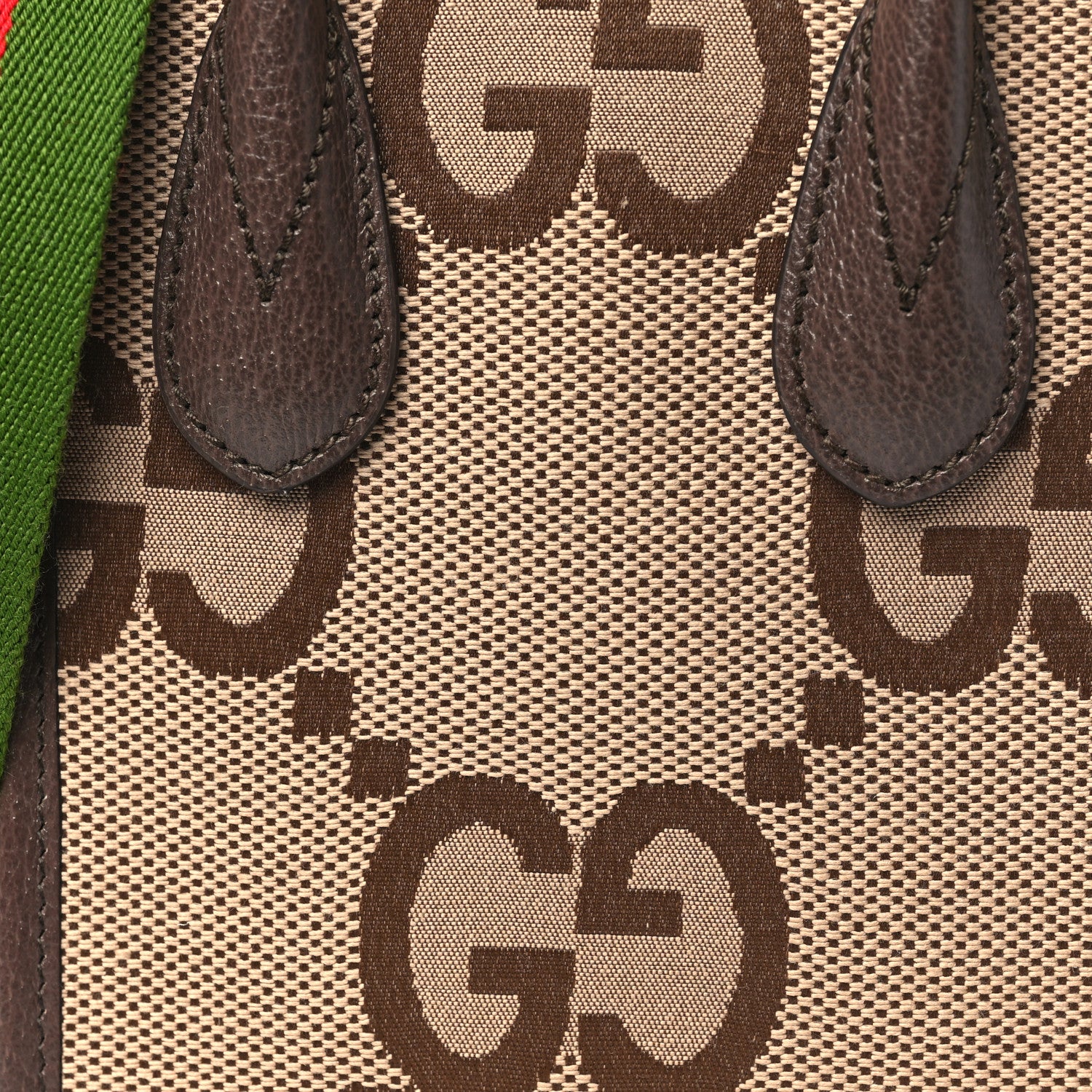 Gucci Monogram Jumbo GG Textured Dollar Calfskin Web Mini Vertical Tote Camel Ebony New Acero 8 of 10