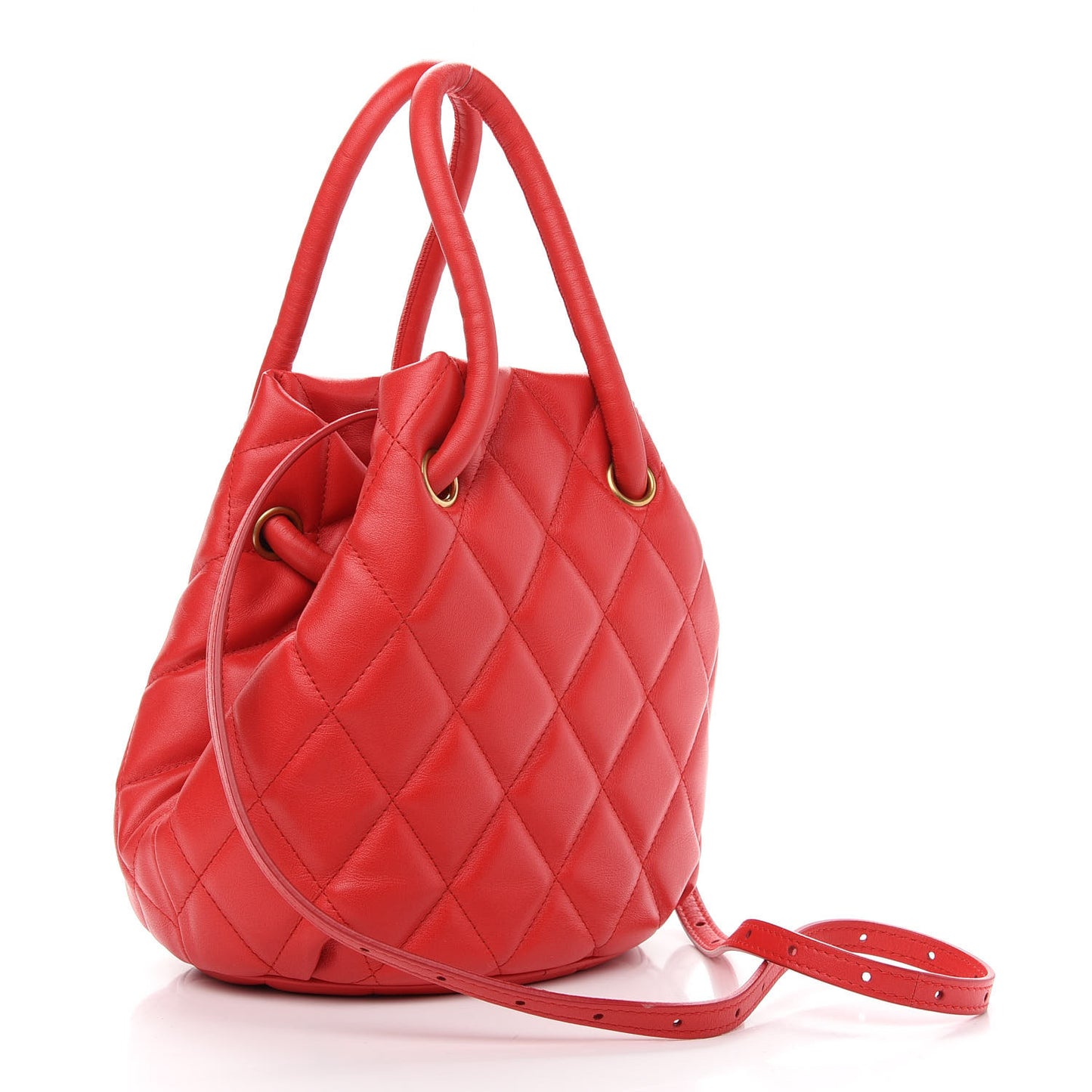 Nappa Calfskin Quilted Touch B Bucket Bag Bright Red