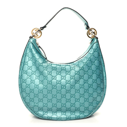 Gucci Metallic Guccissima Medium GG Twins Hobo Teal 1 of 12