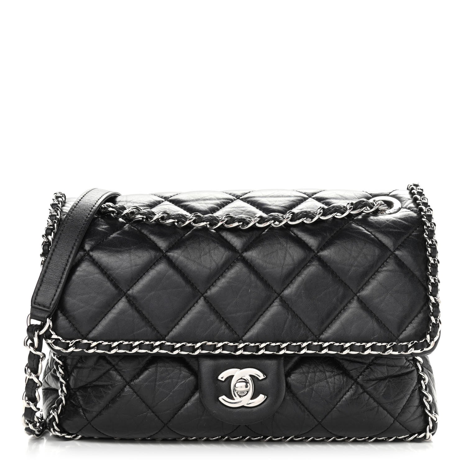 Chanel Crumpled Calfskin Medium Chain All Over Flap Black 1 of 12