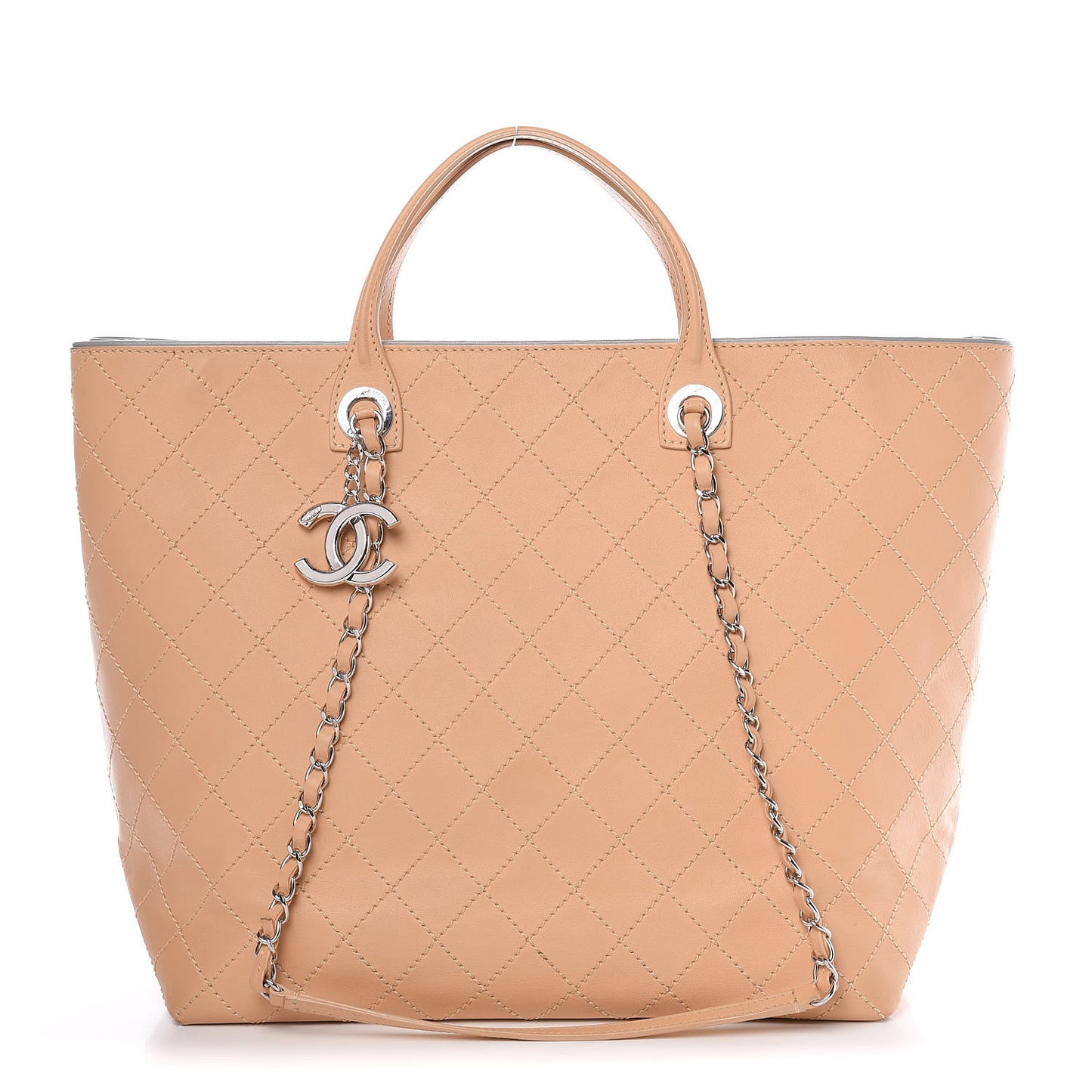 Calfskin Stitched Large Shopping Tote Beige