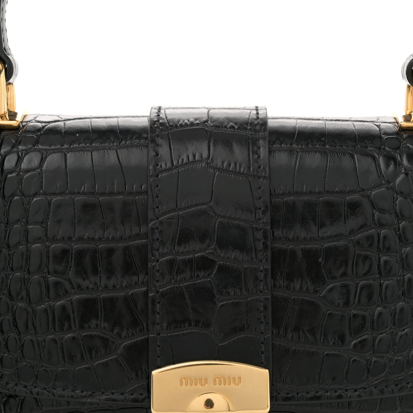 Crocodile Print Calfskin Top Handle Bag Black