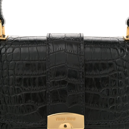 Miu Miu Crocodile Print Calfskin Top Handle Bag Black 7 of 10