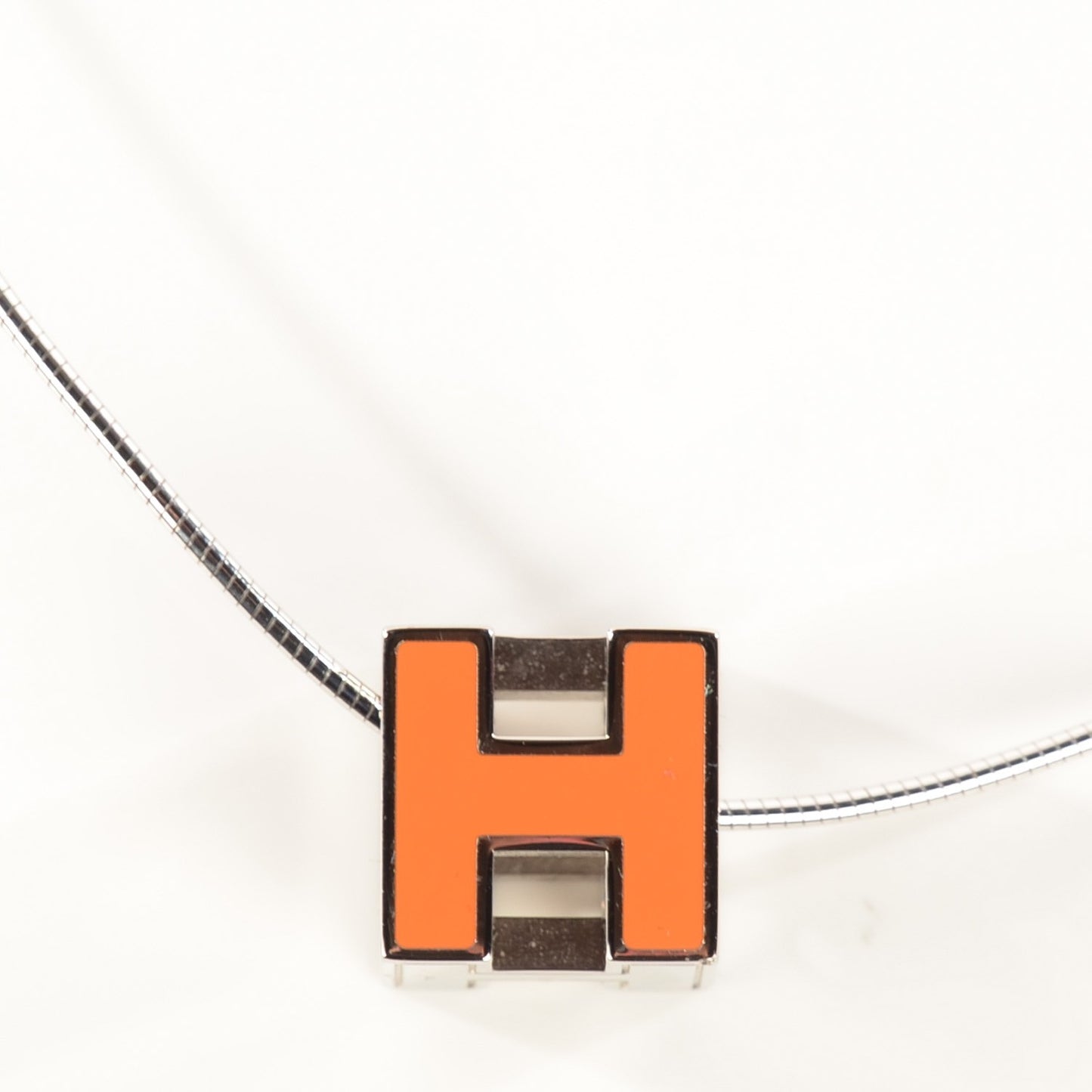 Lacquered Palladium Cage d'H Pendant Necklace Orange
