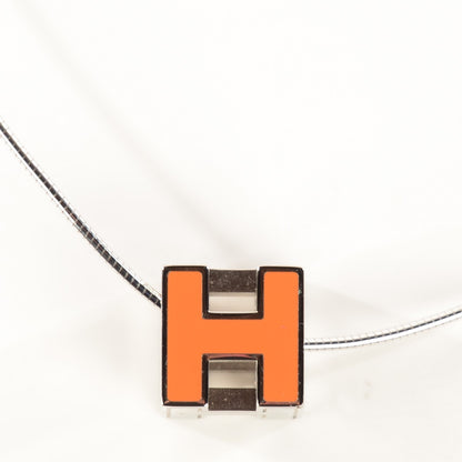 Hermes Lacquered Palladium Cage d'H Pendant Necklace Orange 3 of 5