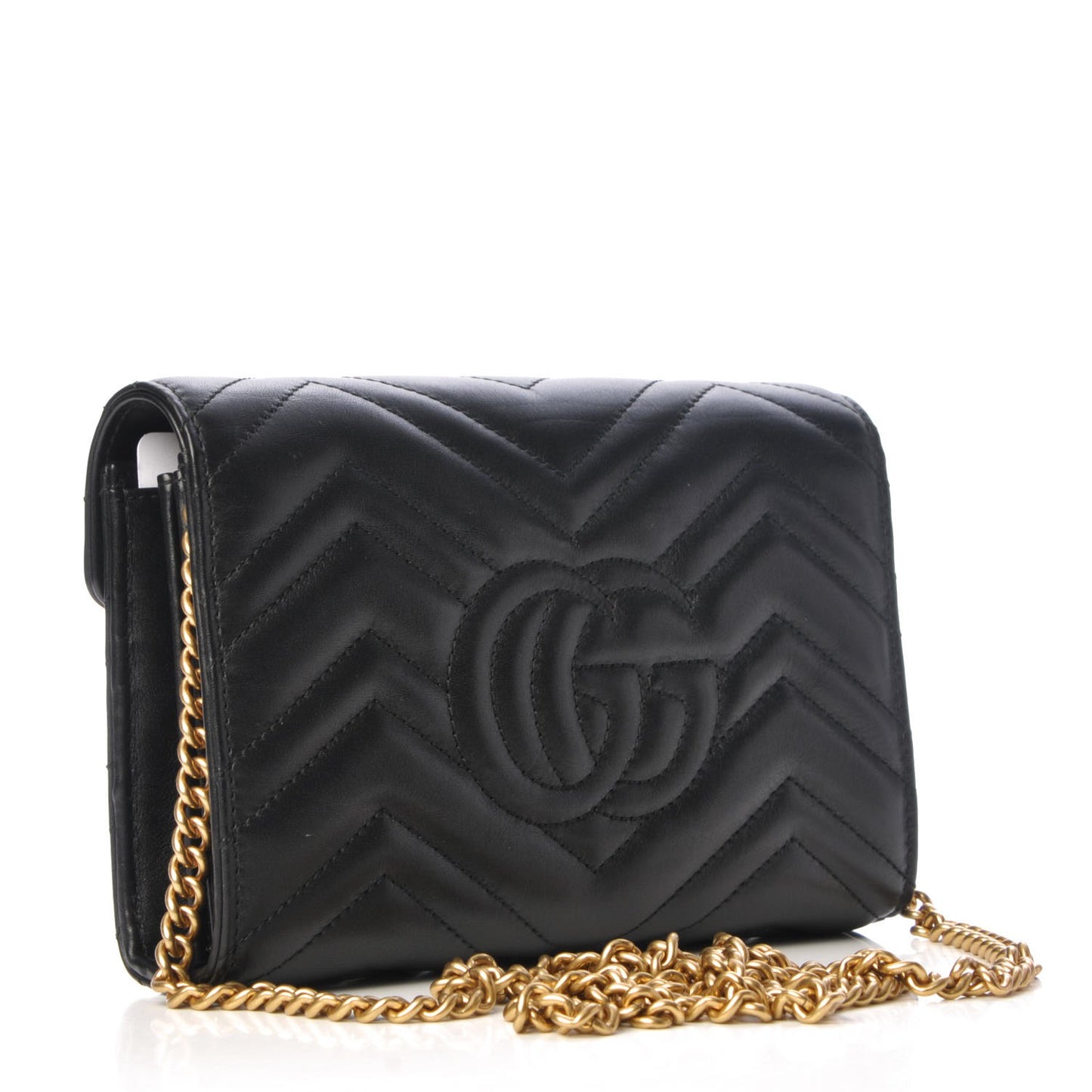 Calfskin Matelasse GG Marmont Chain Wallet Black