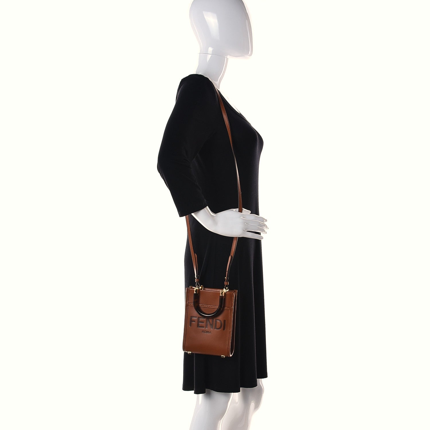 Fendi Vitello King Plexiglass Logo Embossed Mini Fendi Sunshine Shopper Tote Cuoio 2 of 9