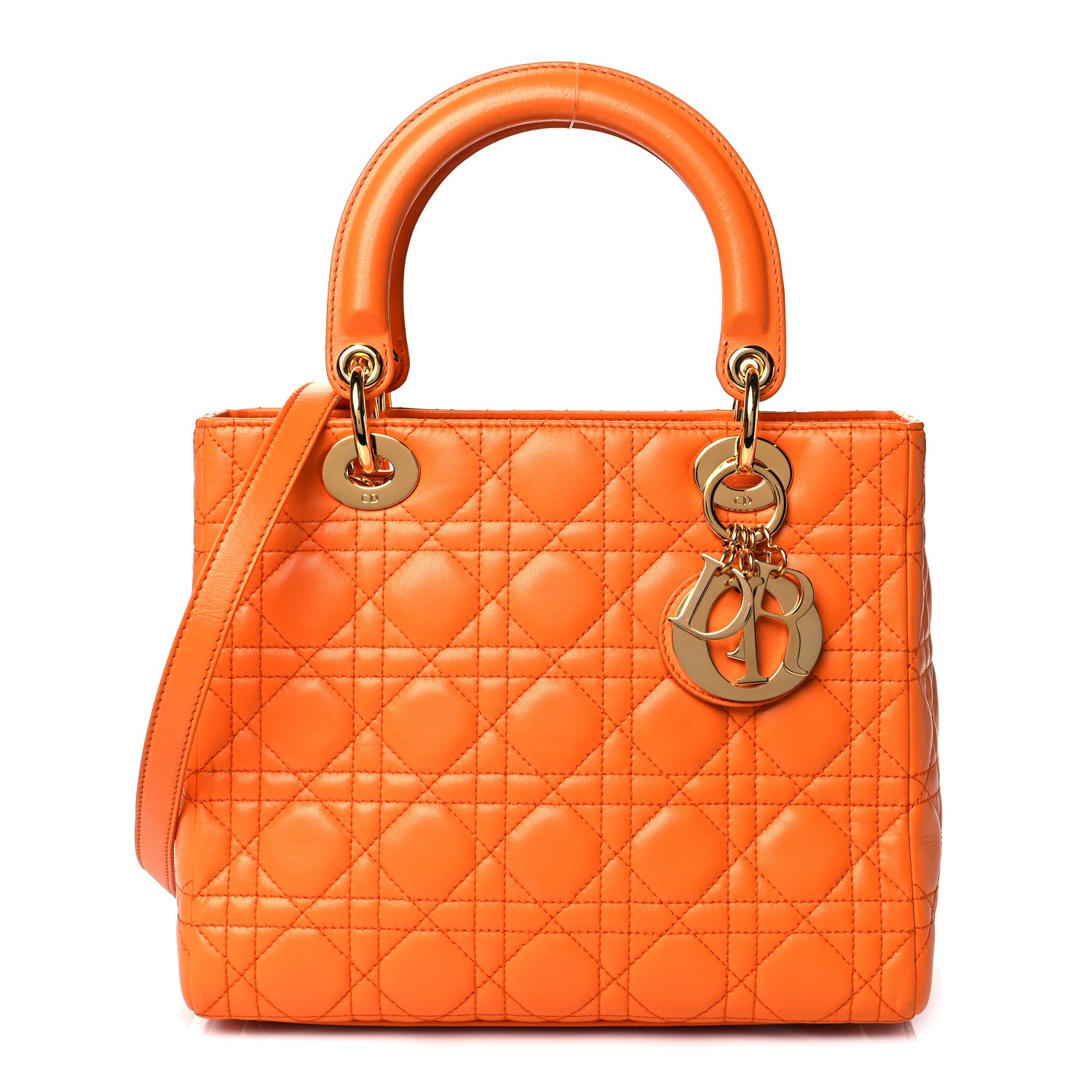 Christian Dior Lambskin Cannage Medium Lady Dior Orange 1 of 10