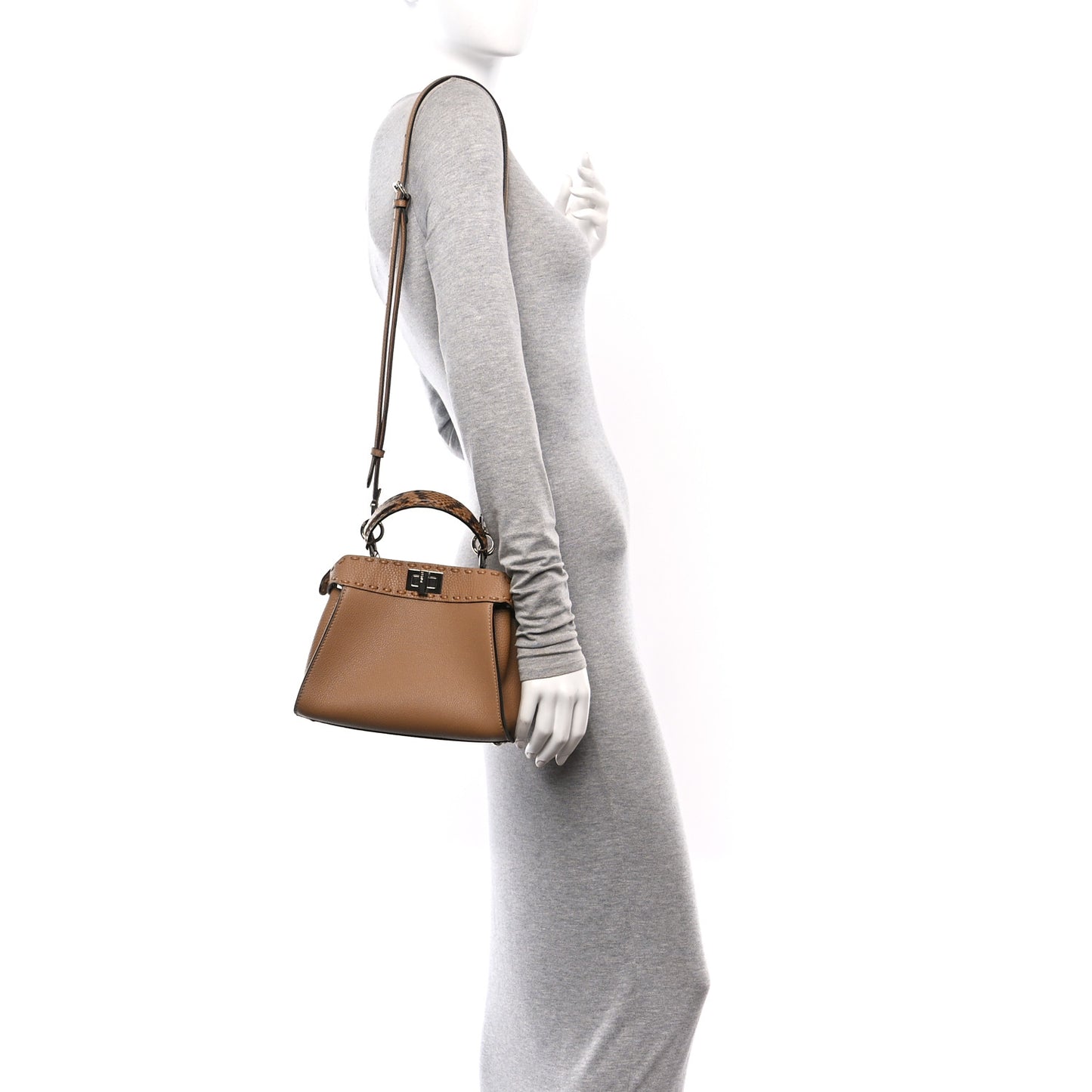 Cuoio Romano Snakeskin Selleria Mini Peekaboo Iconic Satchel Cappuccino