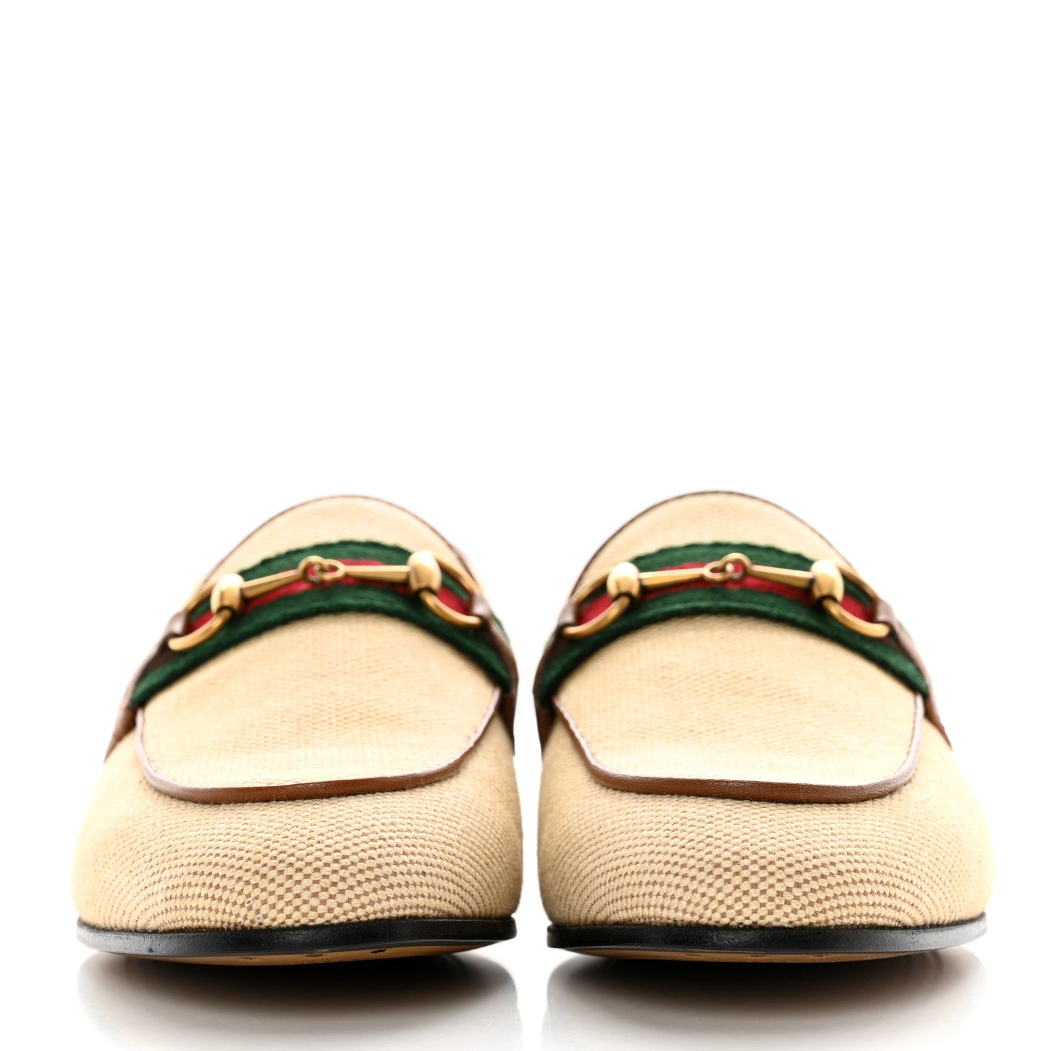 Gucci Canvas Malaga Kid Web Womens Horsebit Brixton Loafers 38 Sand Light Cuir 2 of 9