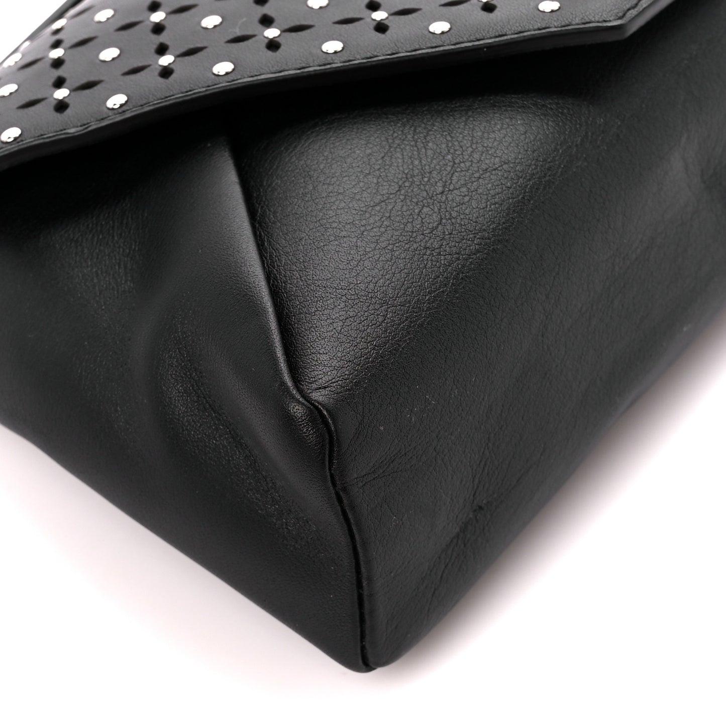 Calfskin Perforated Studded Love Note Black