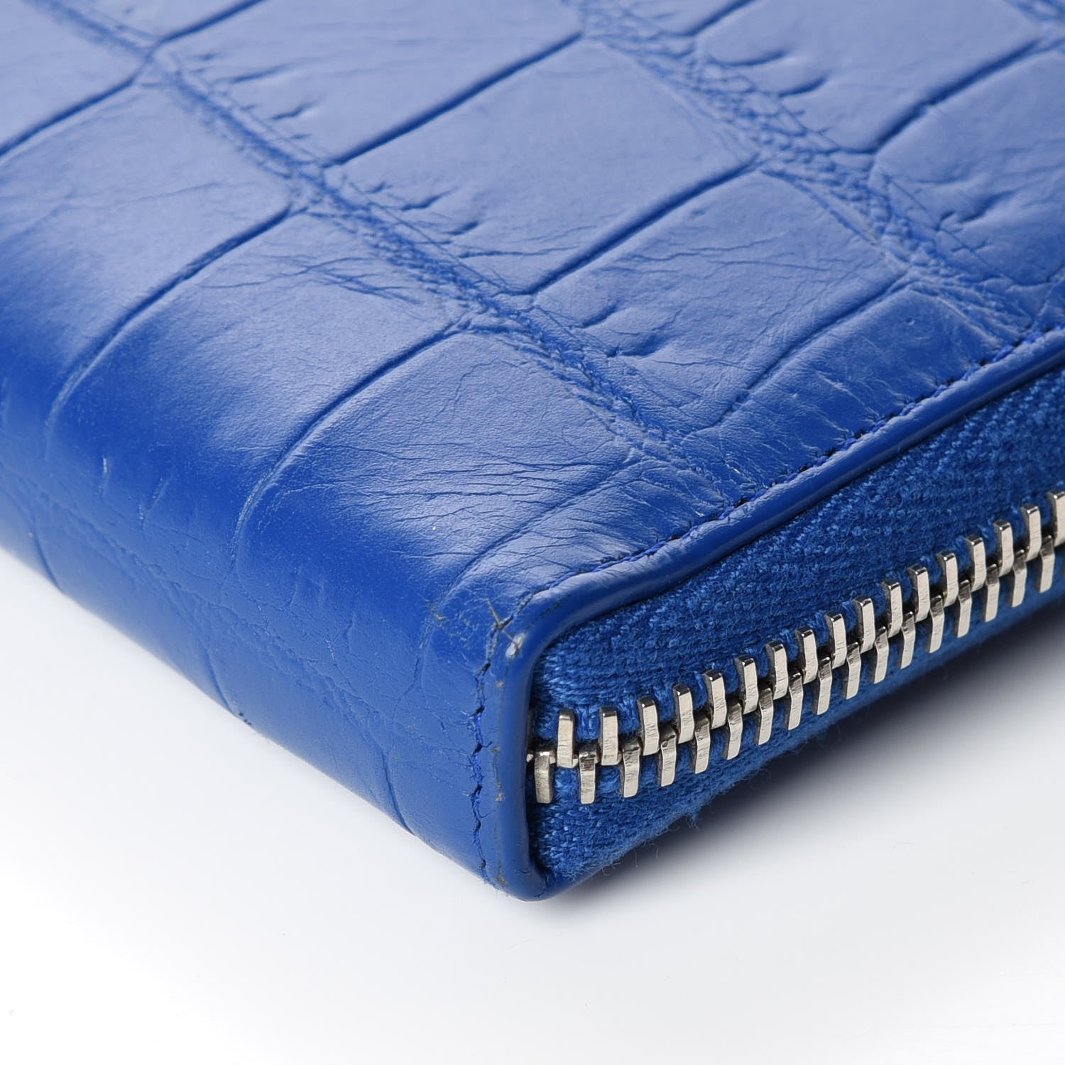 Saint Laurent Calfskin Crocodile Embossed Monogram Zip Around Wallet Royal Blue 6 of 9