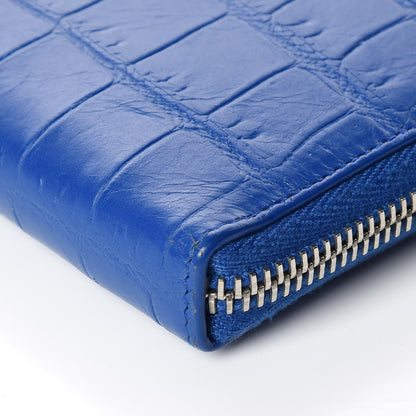 Saint Laurent Calfskin Crocodile Embossed Monogram Zip Around Wallet Royal Blue 6 of 9
