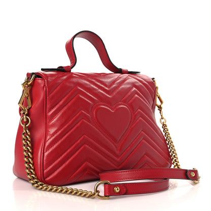 Gucci Calfskin Matelasse Small GG Marmont Top Handle Shoulder Bag Hibiscus Red 4 of 11