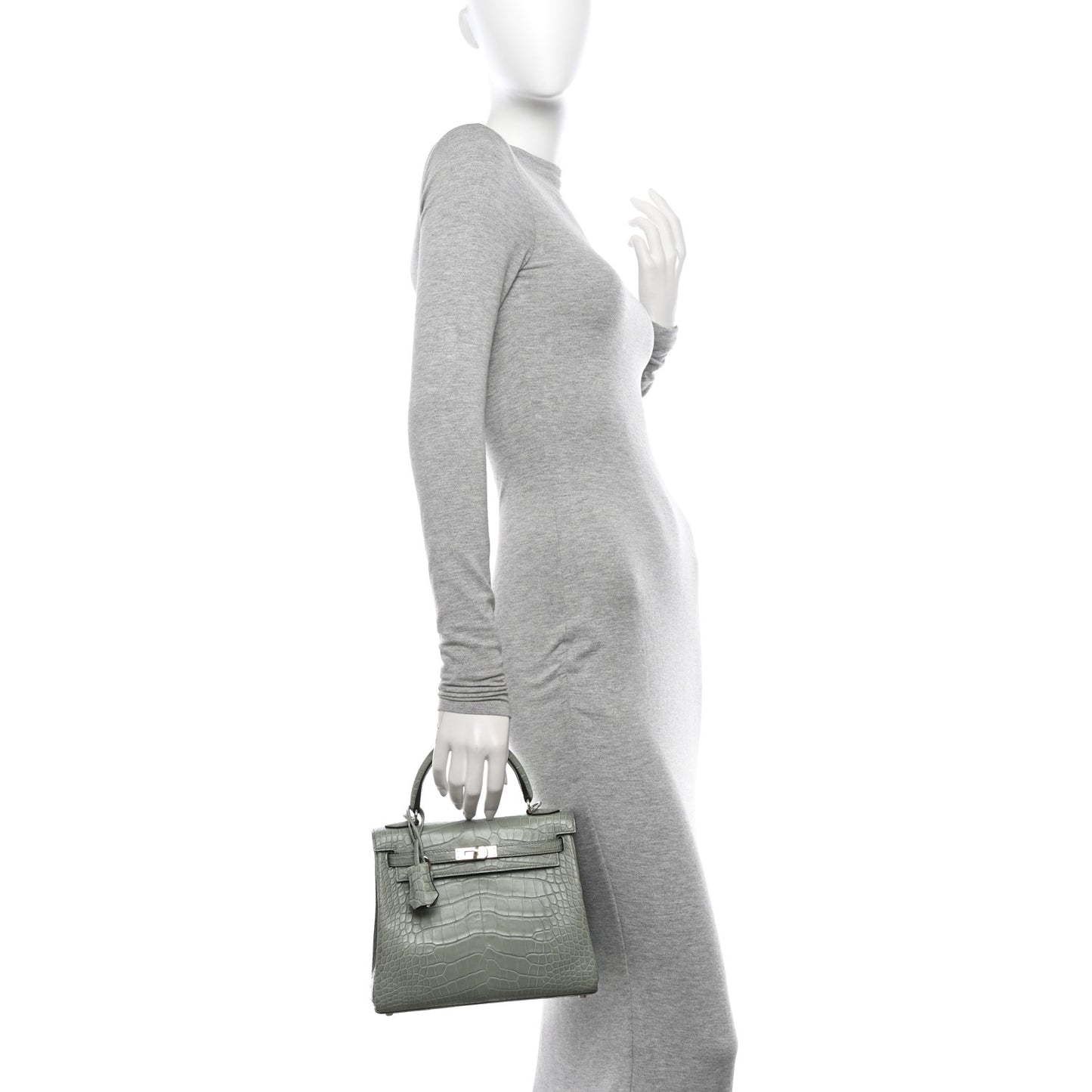 Matte Alligator Kelly Retourne 25 Gris Ciment