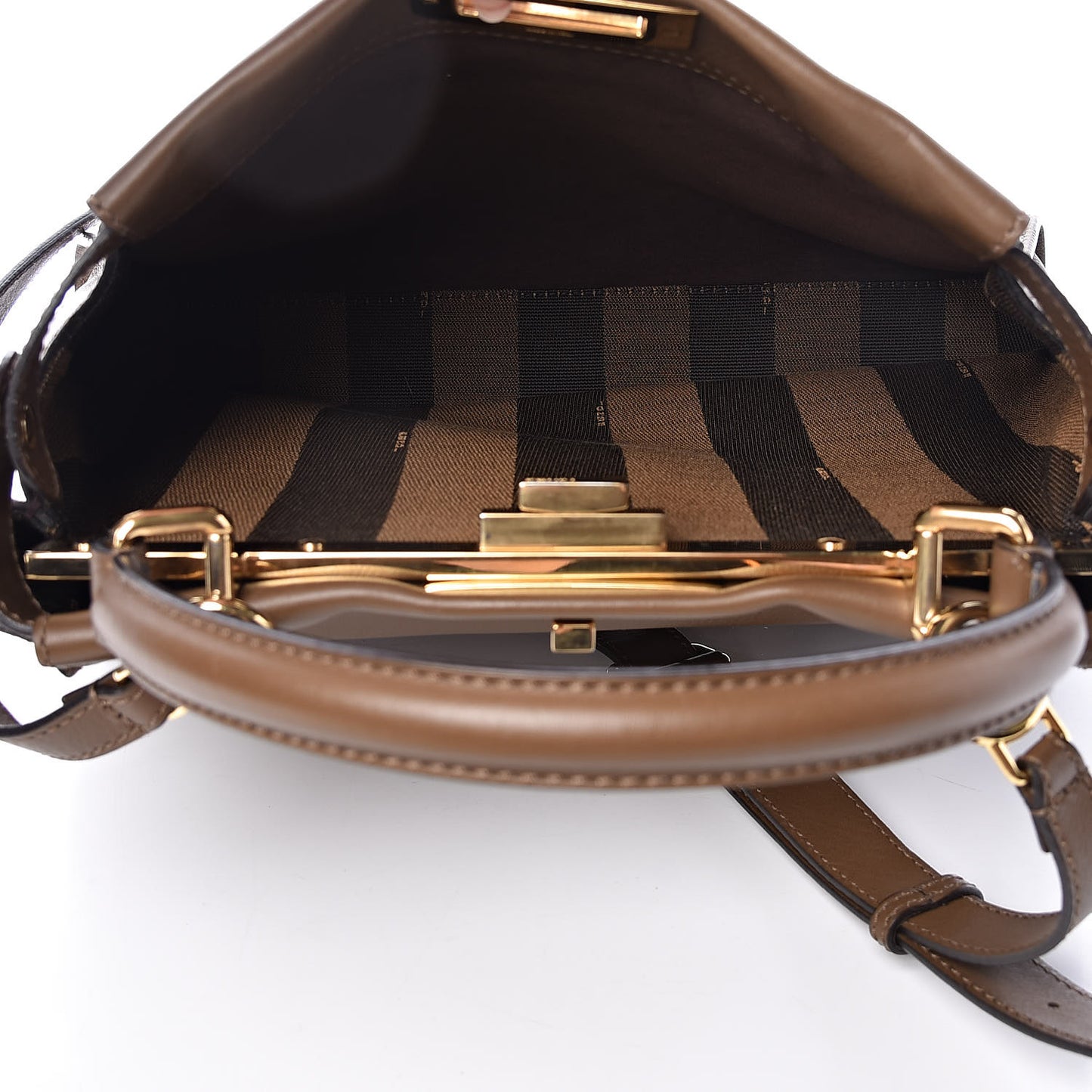 Vitello Seta Fabric Jacquard Pequin Medium Peekaboo Iconic Satchel Foresta Tobacco