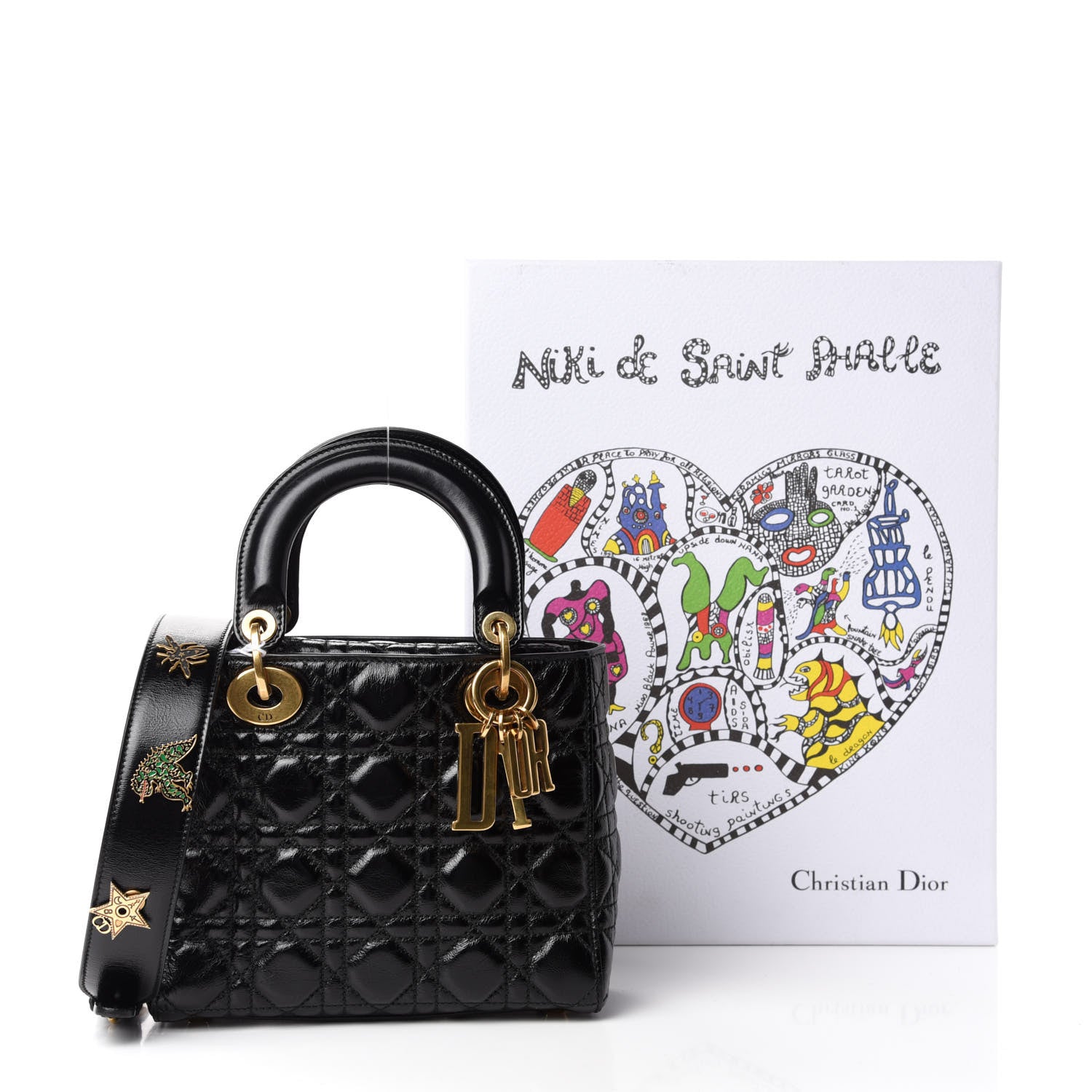 Christian Dior Crinkled Patent Cannage Small Lucky Badges My Lady Dior Black 11 of 11