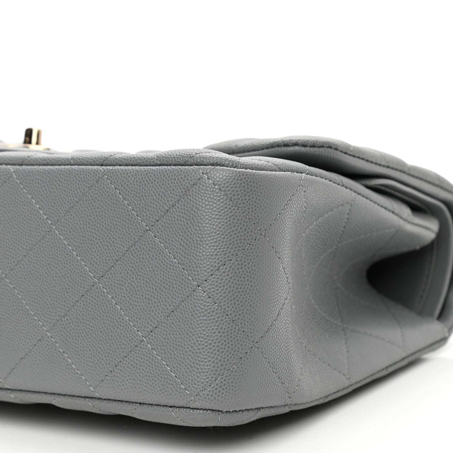 Caviar Quilted Jumbo Double Flap Grey