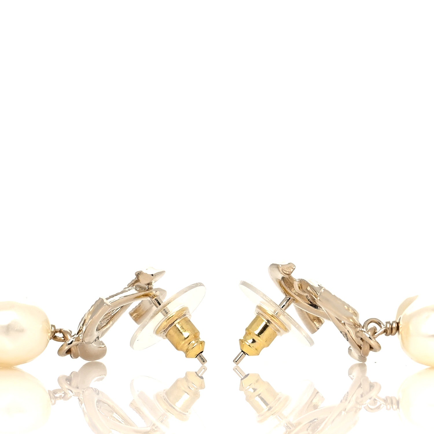 Chanel Pearl CC Double Heart Drop Earrings Gold 3 of 5
