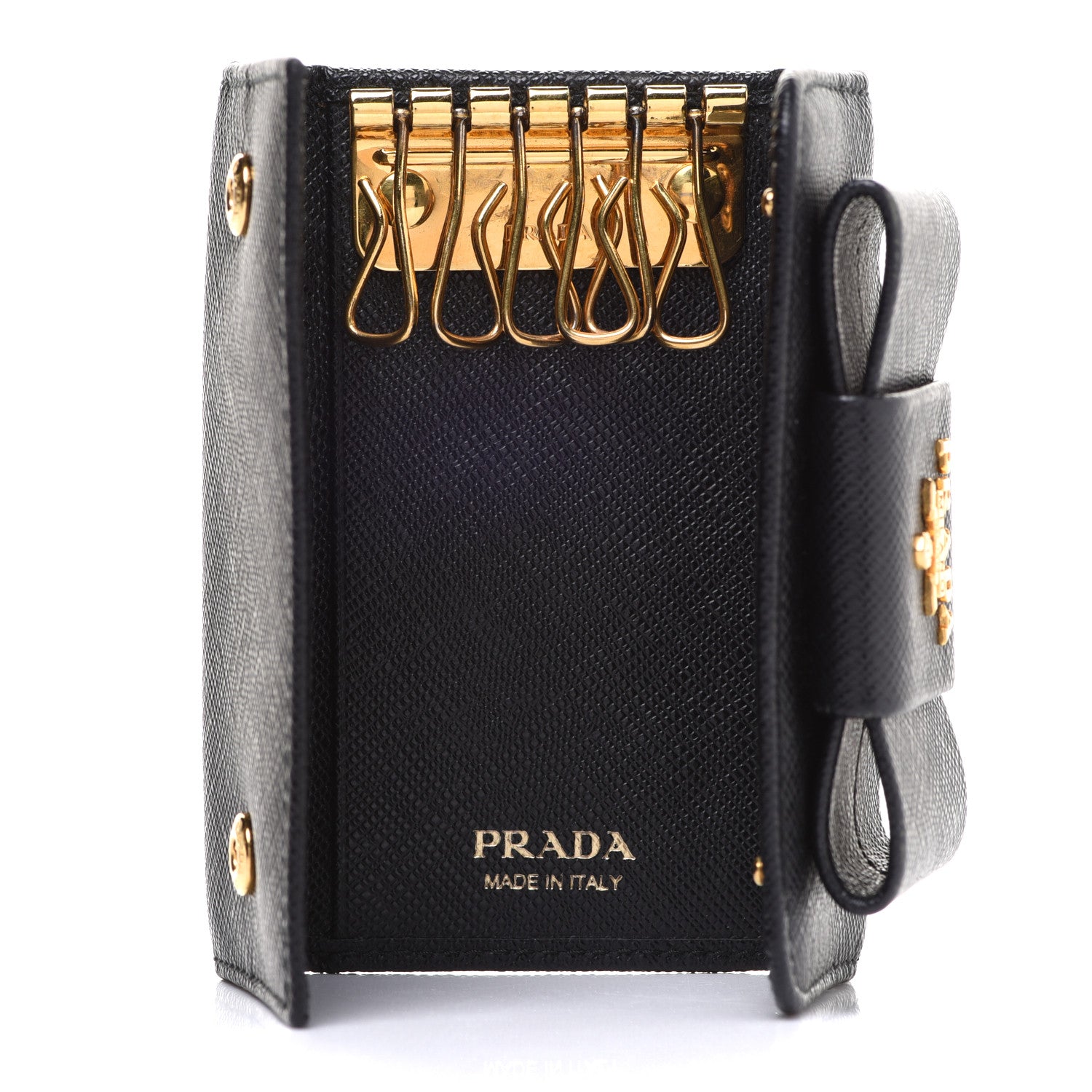 Prada Saffiano Fiocco Bow Metal 6 Key Holder Black 5 of 8