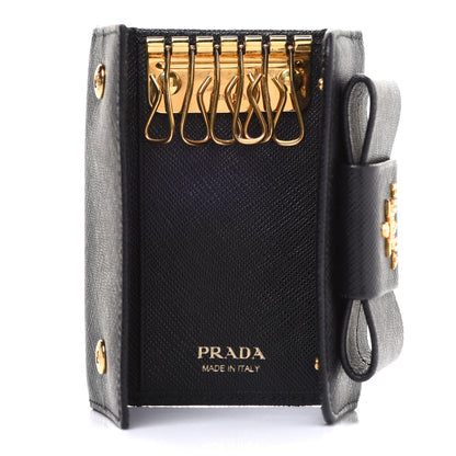 Prada Saffiano Fiocco Bow Metal 6 Key Holder Black 5 of 8