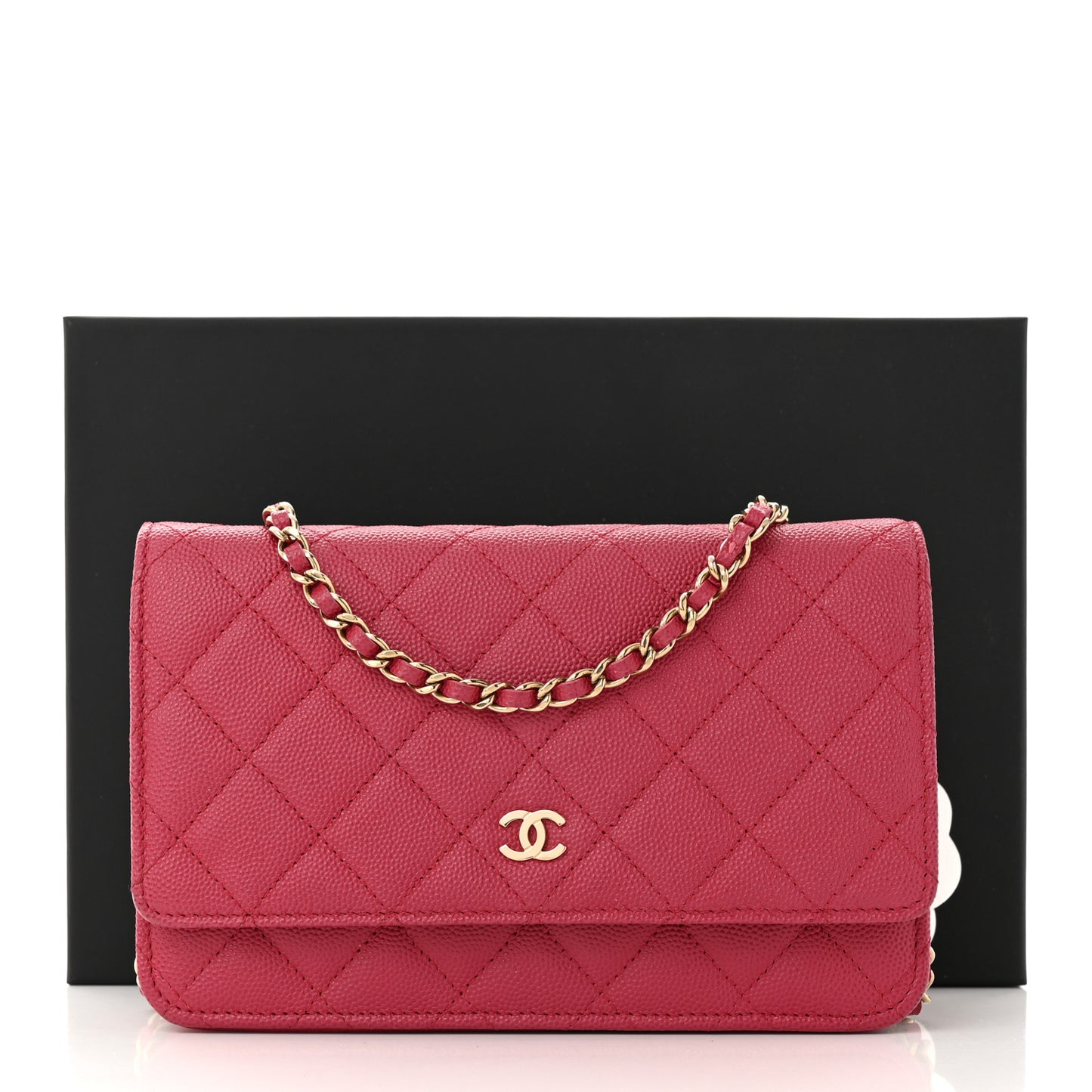 Caviar Quilted Wallet on Chain WOC Dark Pink