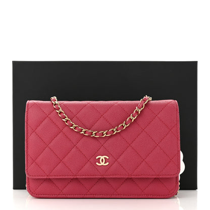 Chanel Caviar Quilted Wallet on Chain WOC Dark Pink 12 of 12