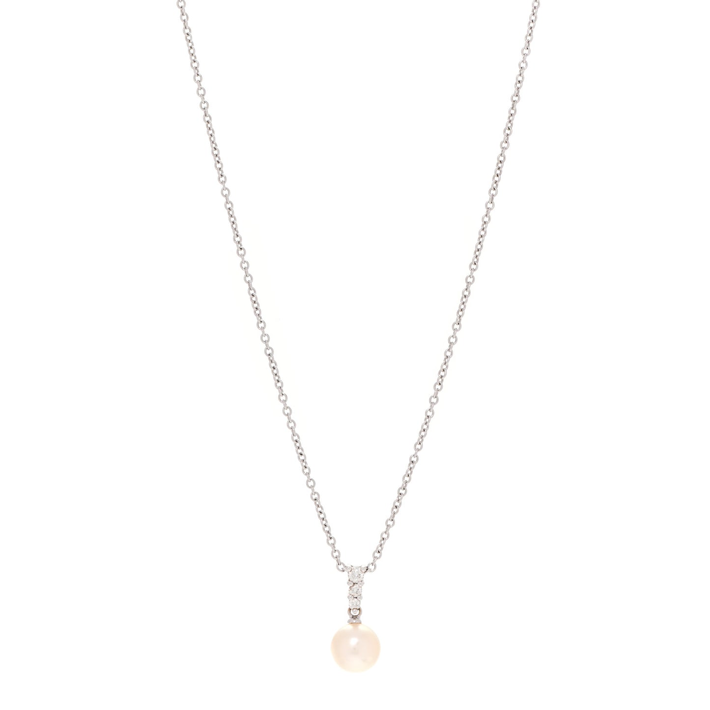 18K White Gold Diamond Akoya Pearl 8mm Morning Dew Pendant Necklace