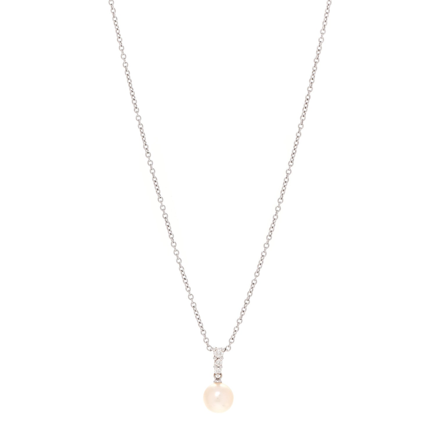 Mikimoto 18K White Gold Diamond Akoya Pearl 8mm Morning Dew Pendant Necklace 1 of 7
