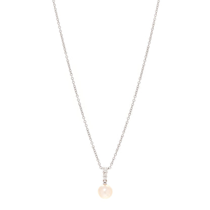 Mikimoto 18K White Gold Diamond Akoya Pearl 8mm Morning Dew Pendant Necklace 1 of 7