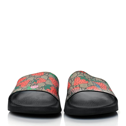 Gucci GG Supreme Monogram Strawberry Slide Sandals 41 Beige Multicolor 2 of 7