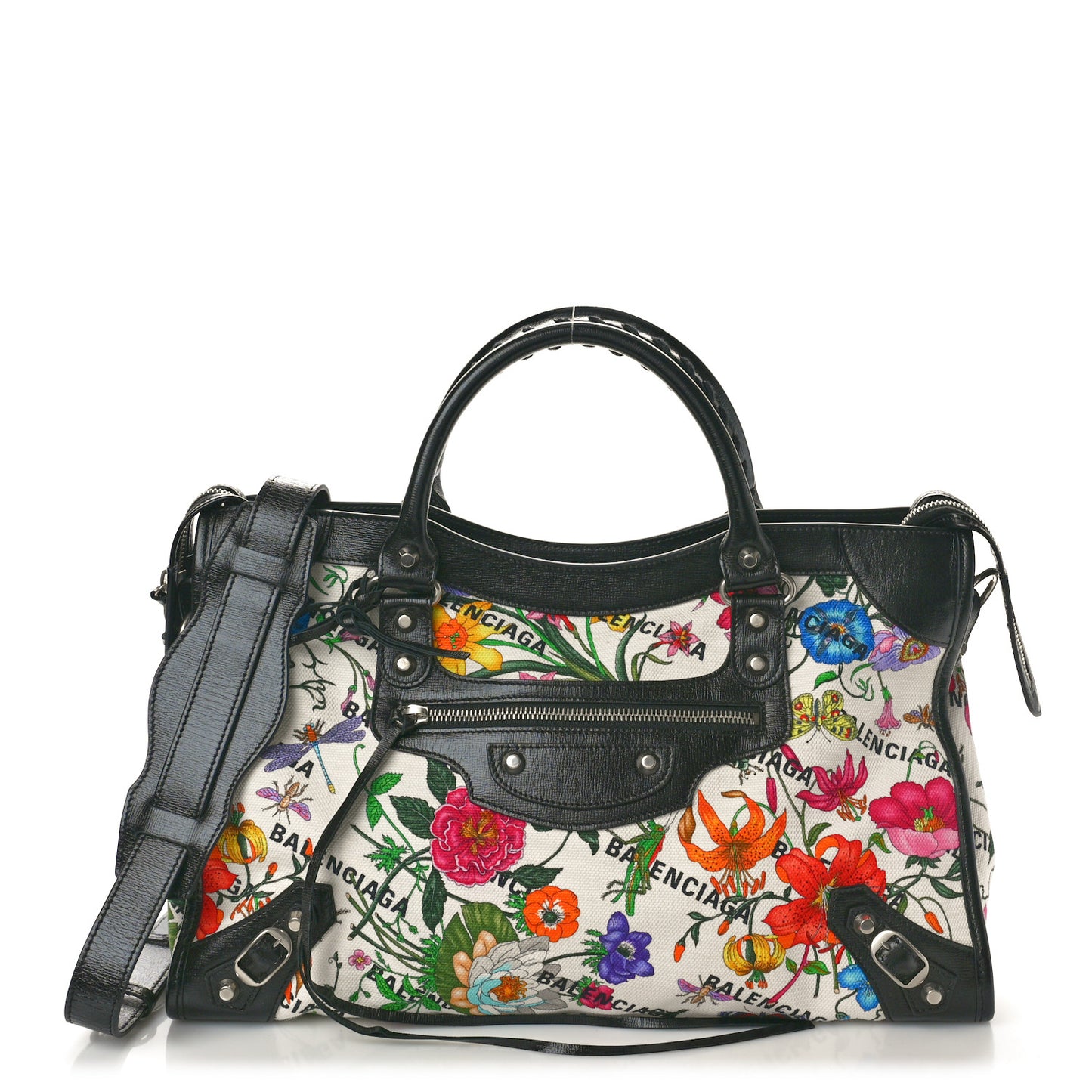 X GUCCI Canvas Azalea Calfskin Flora Logo Print Neo Classic Silver Hardware Medium City White Multicolor Black