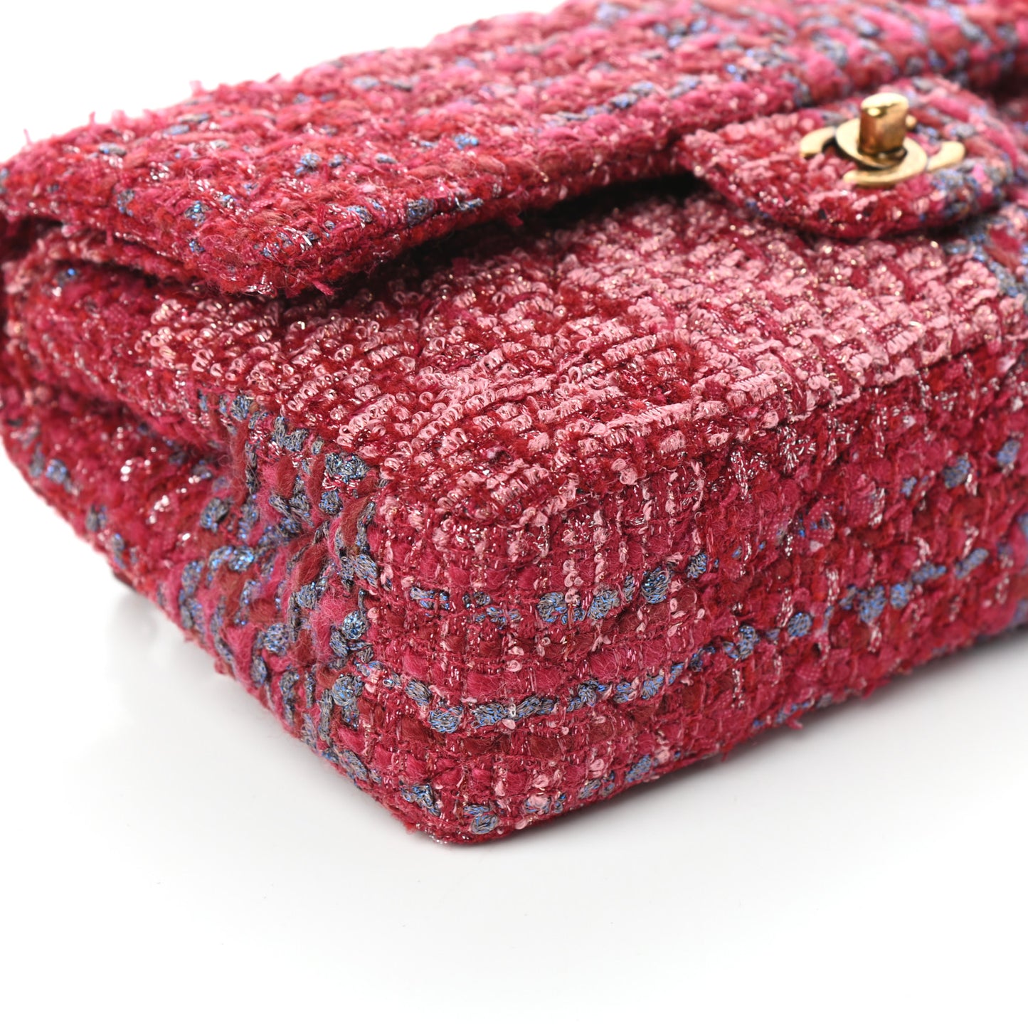 Tweed Quilted Medium Double Flap Raspberry Blue Pink